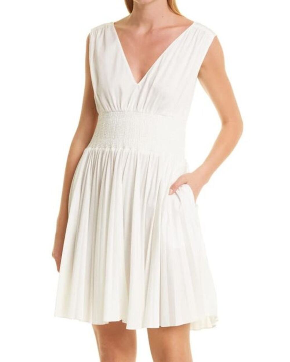 NWT Rebecca Taylor Smocked-Waist White Dress Size XS